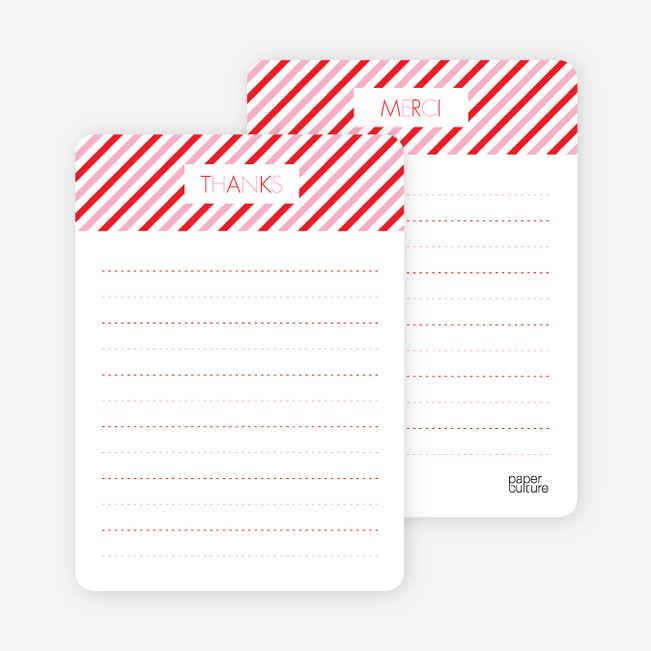Thank You Card for Diagonal Stripes Modern Baby Announcement - Strawberry