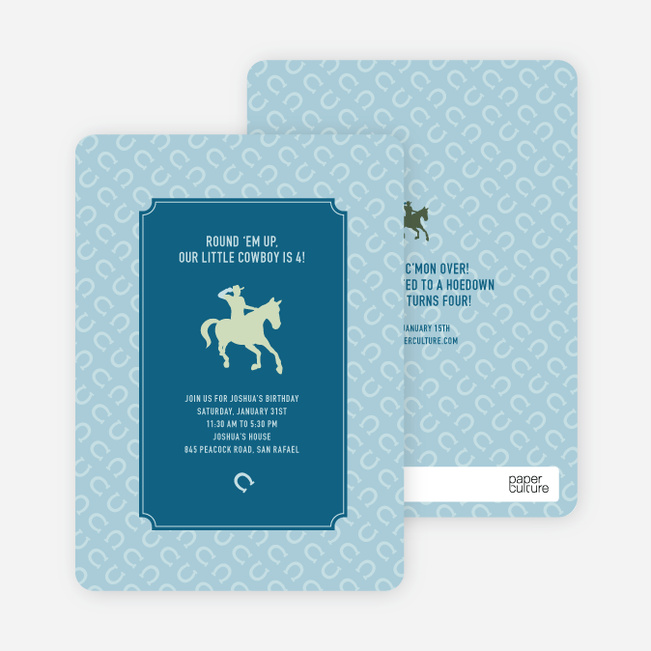 Cowboy Birthday Invitation - Cadet Blue