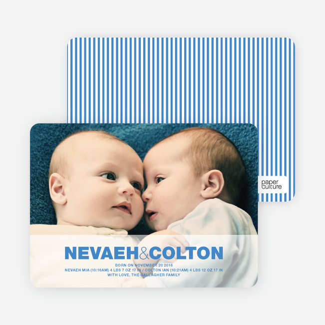 Cradle Talk Twin Photo Birth Announcements - Royal Blue