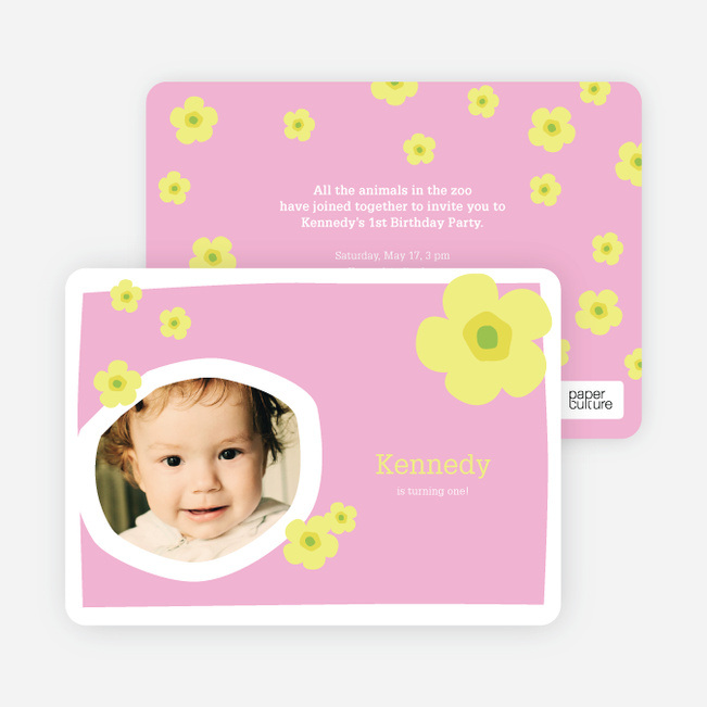 Flower Photo Cards for Birthday Parties - Bubble Gum Pink
