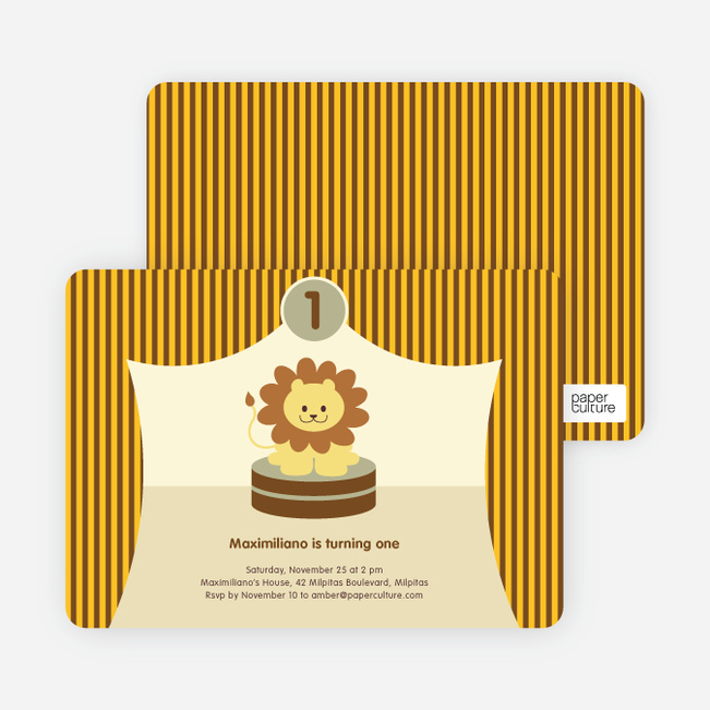 King of the Big Top Tent, Lion Birthday Party Invitations - Lemon Bar