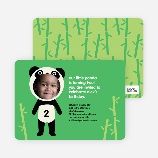 Kung Fu and Bamboo Panda Photo Birthday Invitation - Emerald Green