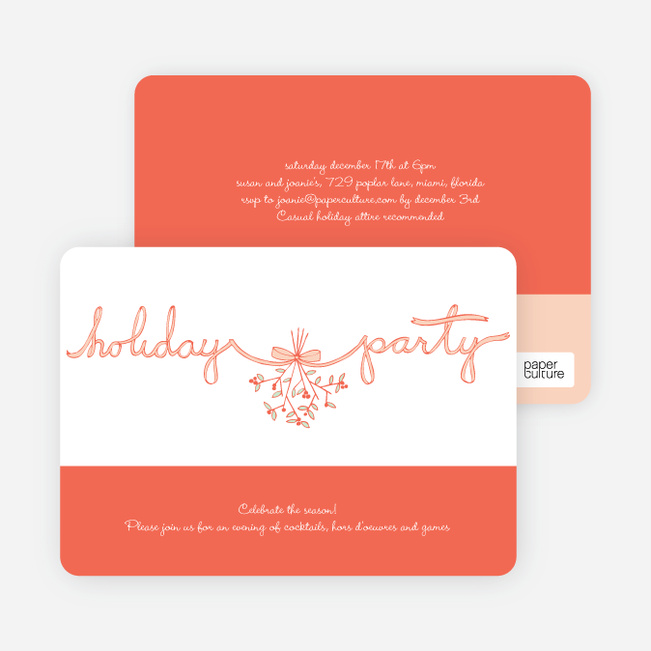 Mistletoe Ribbon Holiday Invitation - Orange Sherbet