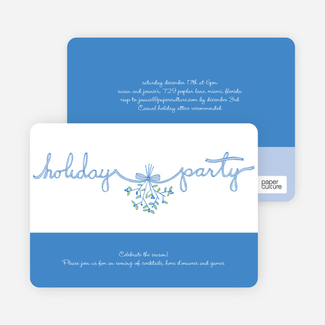 Mistletoe Ribbon Holiday Invitations - Royal Blue