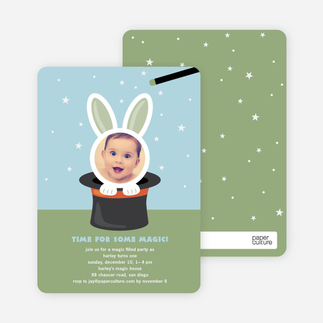 Rabbit in a Hat Birthday Invites - Blue Rain