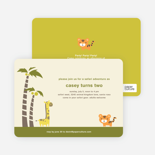 Safari Birthday Party Invitations - Palm Tree