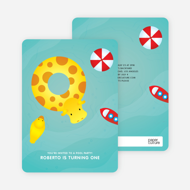 Swimming Pool Themed Birthday Party Invitations - Aqua