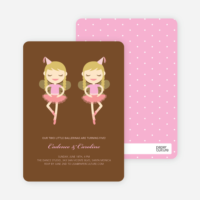 Twin Girl Birthday Invitations - Russet Brown