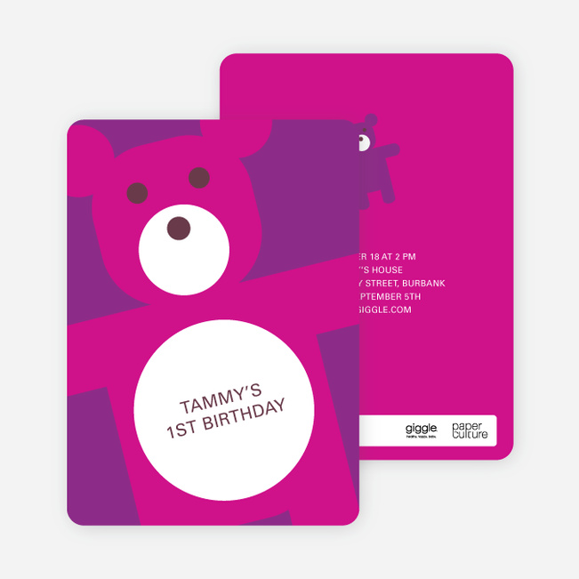 Cuddly Teddy Bear Birthday Party Invites - Purple