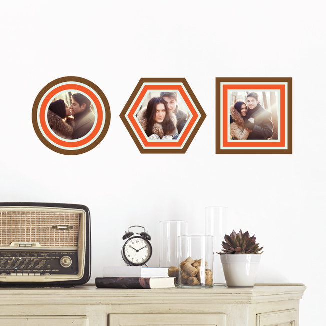 Circle, Hexagon and Square, Modern Stripe Photo Frame Decals - Brown