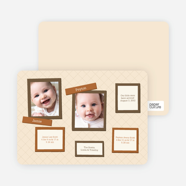 Twin Birth Announcements in Photo Frames - Vanilla