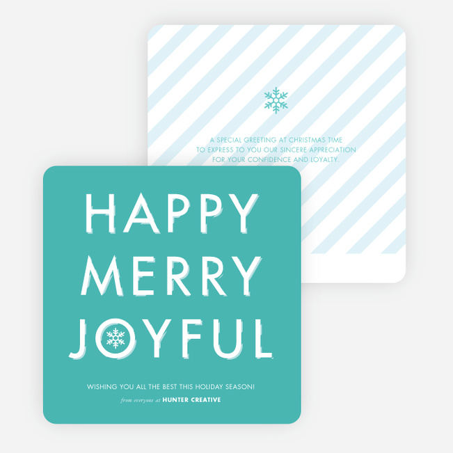 Happy, Merry, Joyful Striped Holiday Cards - Blue