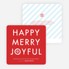 Happy, Merry, Joyful Striped Holiday Cards - Red