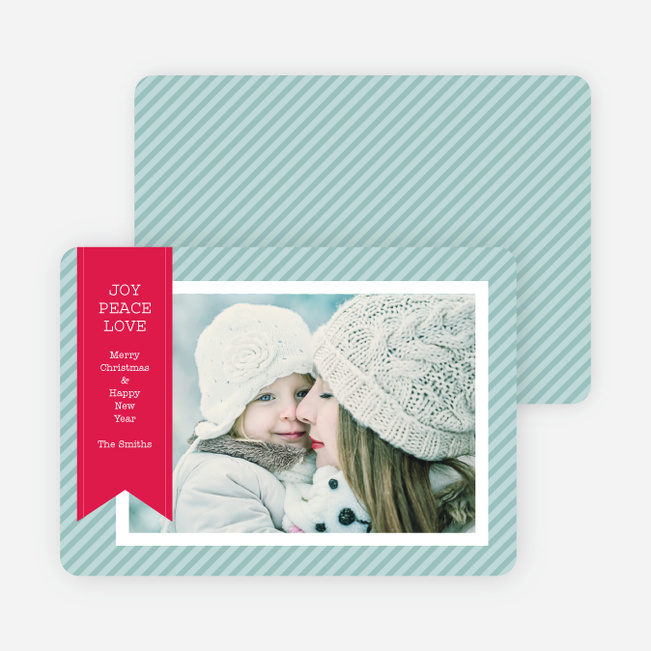 Holiday Photo Cards: Joy, Peace & Love Stripes - Blue