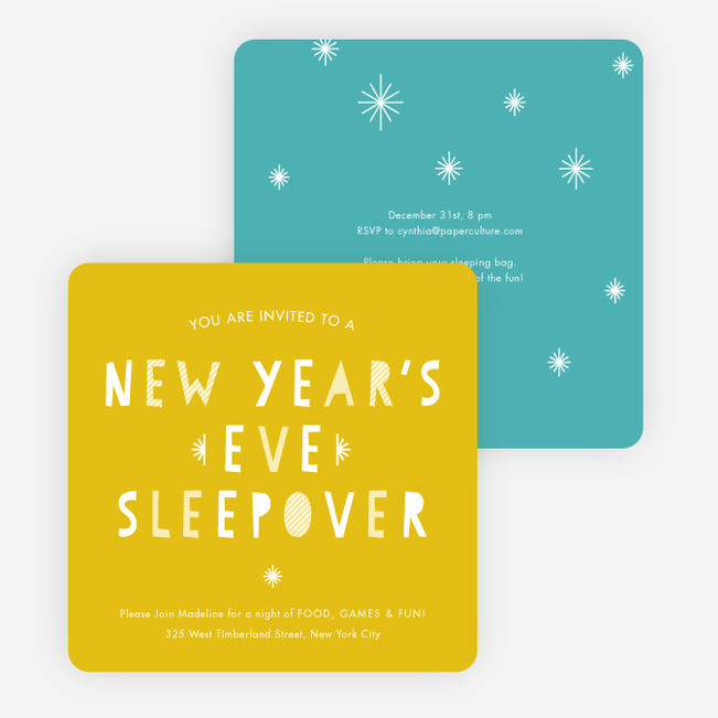 New Year’s Eve Sleepover Party Invitations - Yellow
