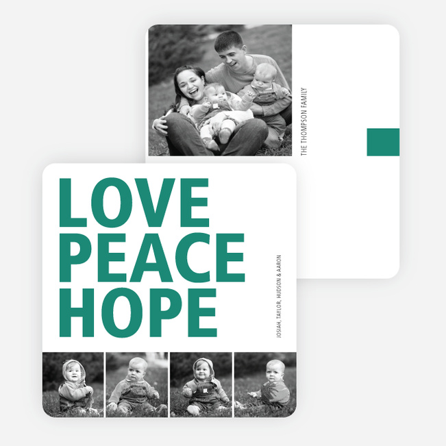 Love, Peace & Hope Holiday Cards - Green