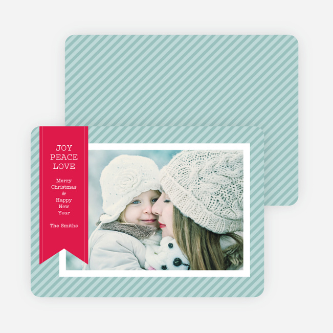 Holiday Photo Cards: Joy, Peace & Love Stripes - Blue