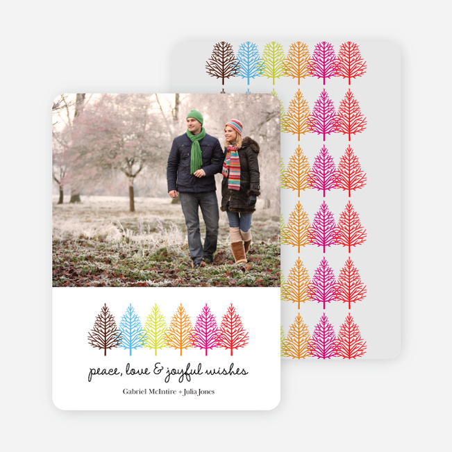 Colorful Trees Holiday Photo Cards - Fuschia