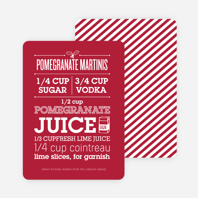 Pomegranate Recipe Holiday Cards - Red