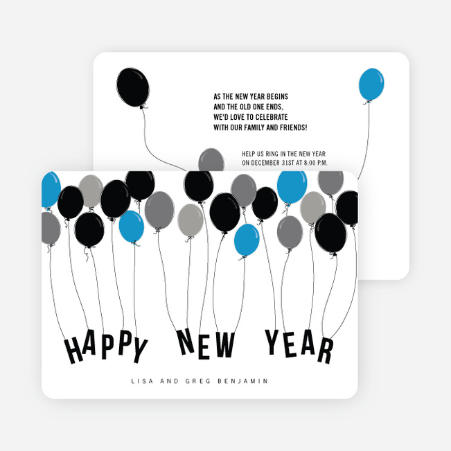Balloon Themed New Year’s Party Invitations - Blue