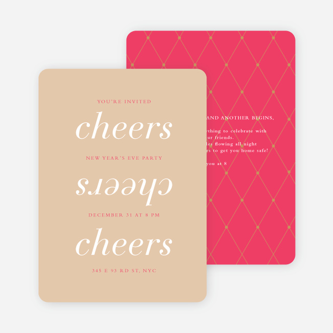 Three Cheers for the New Year Party Invitations - Pink