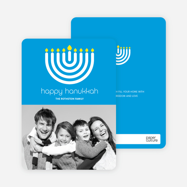 Menorah Happy Hanukkah Photo Card - Royal Blue
