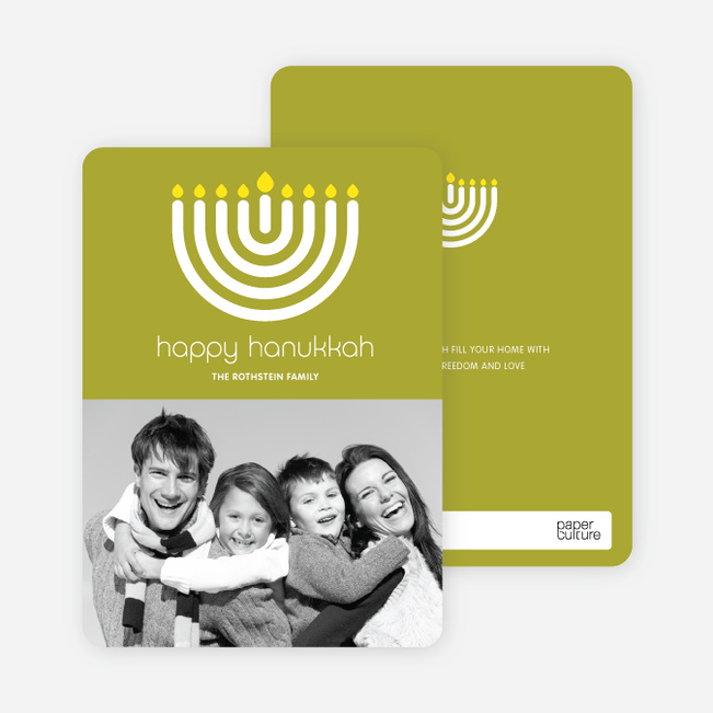 Menorah Happy Hanukkah Photo Card - Lime Green
