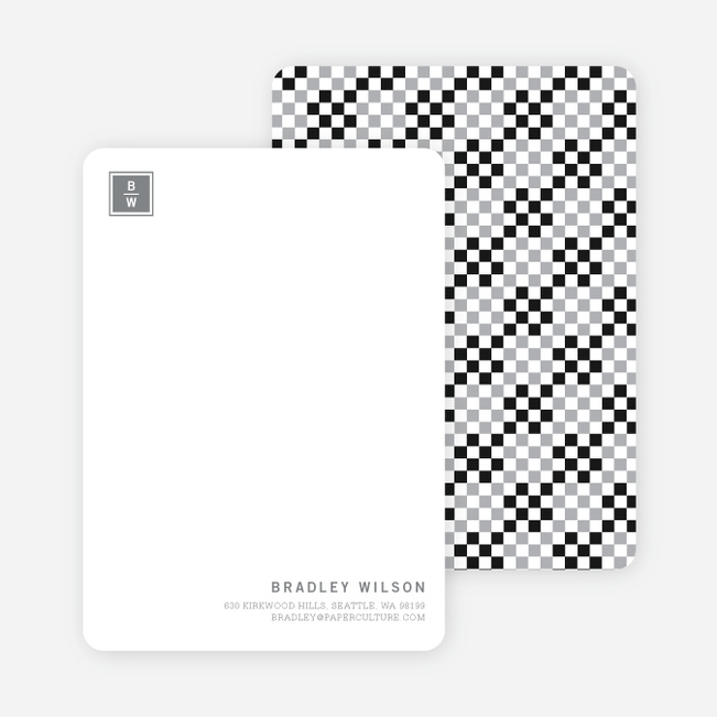 Square Block Initials Stationery - Obsidian