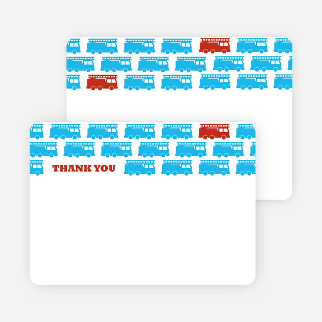 Thank You Card for Red Fire Truck Modern Birthday Invitations - Royal Blue