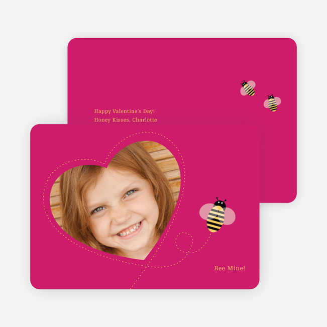 Bee Mine Heart Shaped Photo Card - Magenta