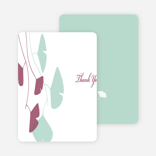 Thank You Card for Bridal Shower Invitations: Leaves - Mint Green