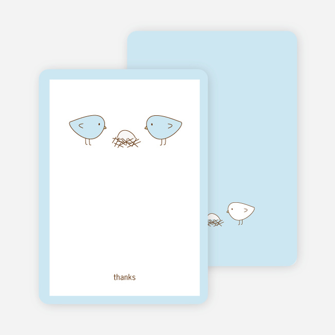 Thank You Card for Nesting Birds Baby Shower Invitation - Powder Blue