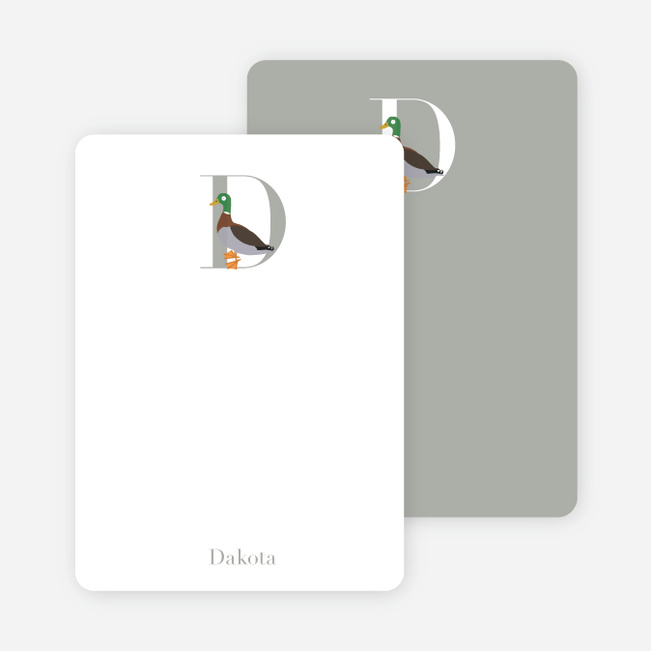 Alphabet Animals D Duck Monogram Stationery - Espresso