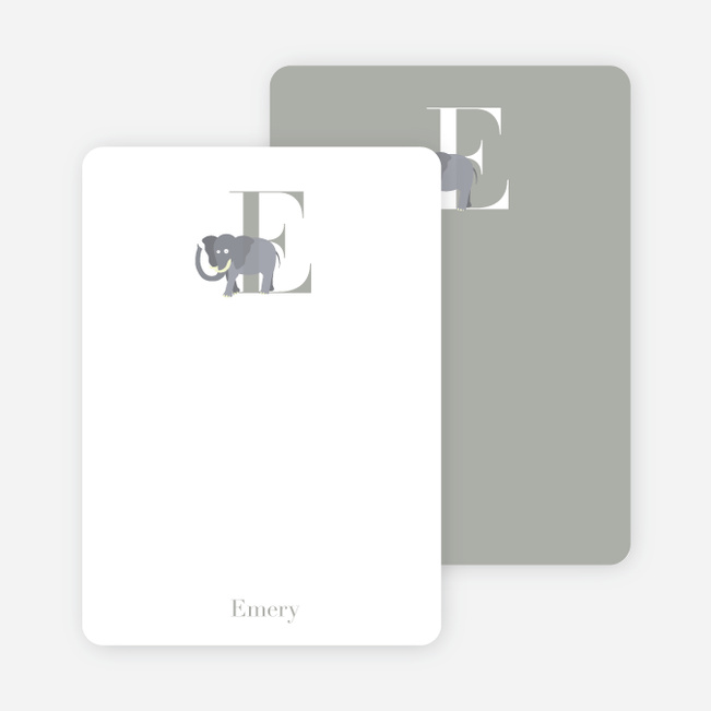 Alphabet Animals E Elephant Monogram Stationery - Silver