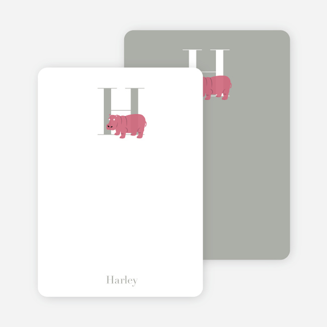 Alphabet Animals H Hippo Monogram Stationery - Rose