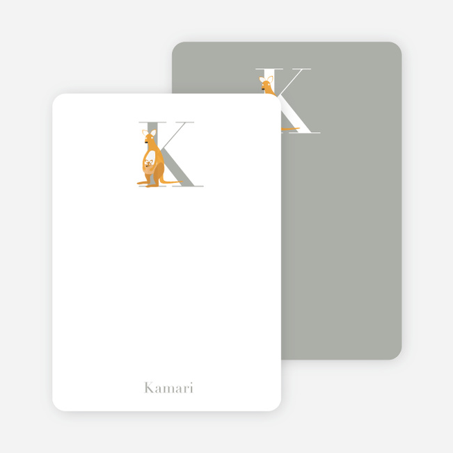 Alphabet Animals K Kangaroo Monogram Stationery - Saffron