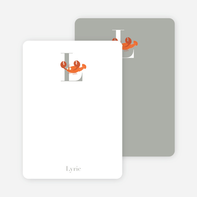 Alphabet Animals L Lobster Monogram Stationery - Carrot Orange