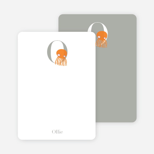 Alphabet Animals O Octopus Monogram Stationery - Carrot Orange