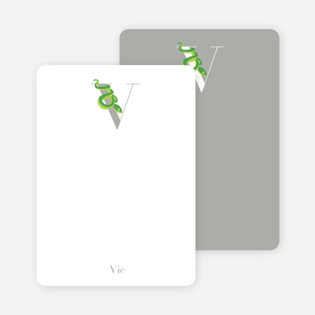 Alphabet Animals V Viper Monogram Stationery - Jade Green