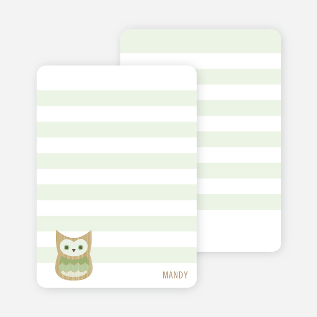 Woodblock Owl Personal Stationery - Green Smoothie