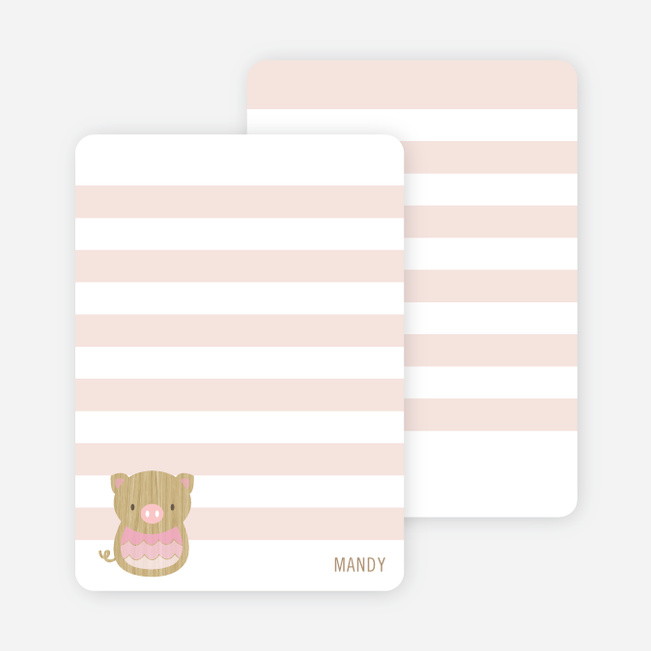 Woodblock Pig Personal Stationery - Piglet
