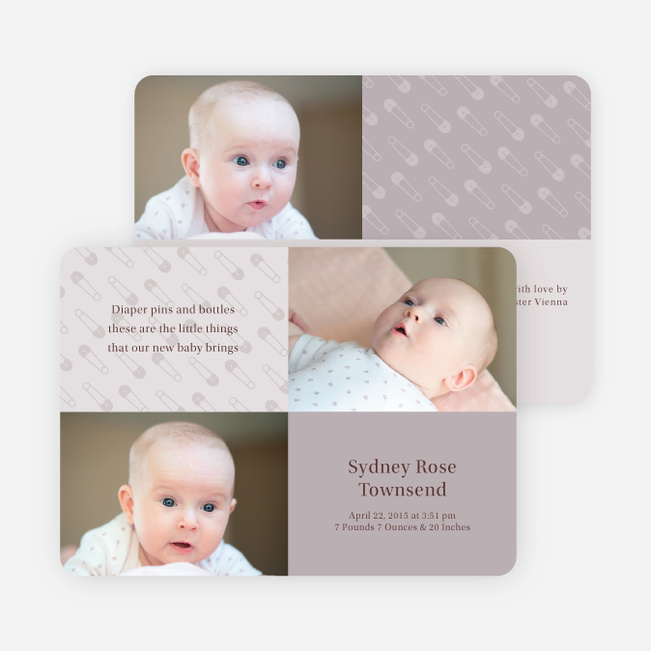 Baby pin Photo Birth Announcements - Light Grey