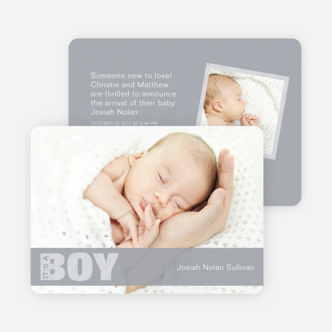 Boy Color Stripe Photo Baby Announcements - Grey