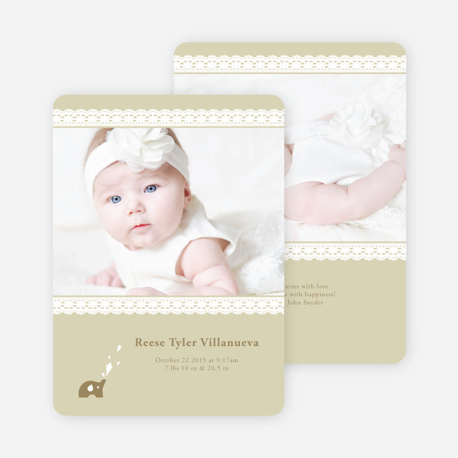 Elephant Lace Photo Birth Announcements - Mocha Coconut