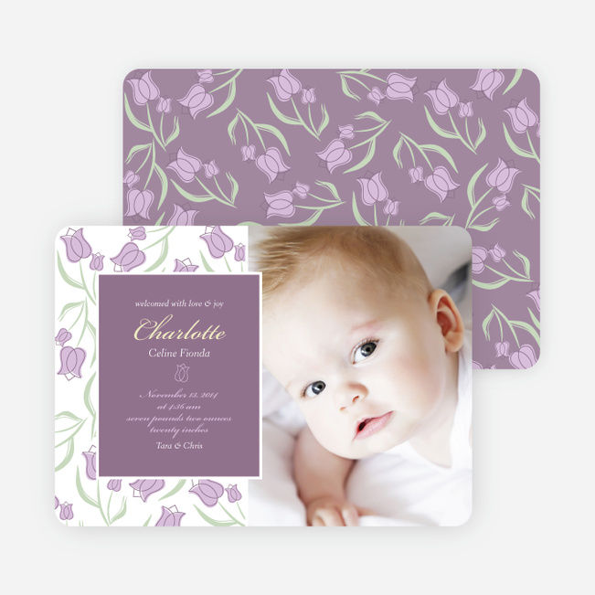 Flower Child Flower Power Birth Announcements - Purple Berry