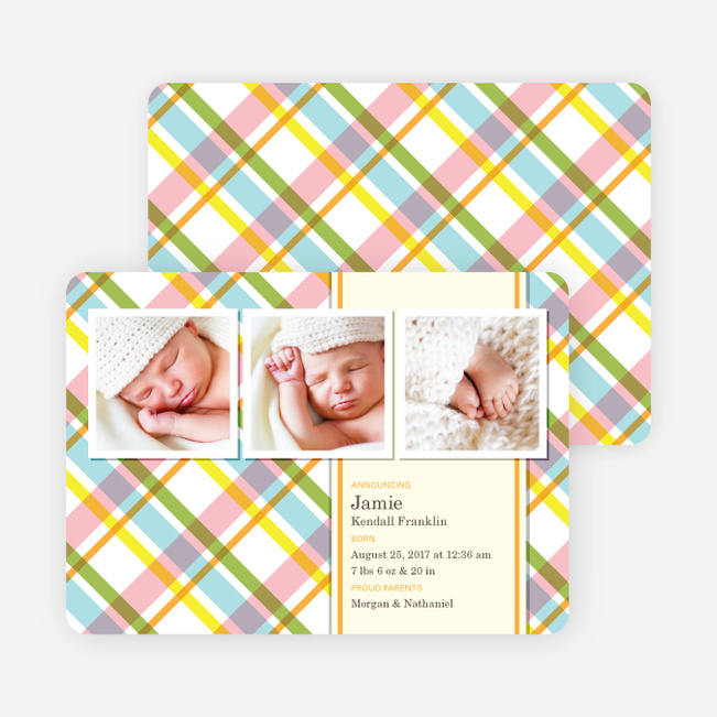 Mad Plaid Multi Photo Birth Announcements - Asparagus