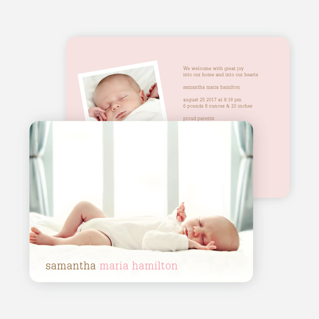 Modern Text Simply Photos Birth Announcements - Strawberry Yogurt