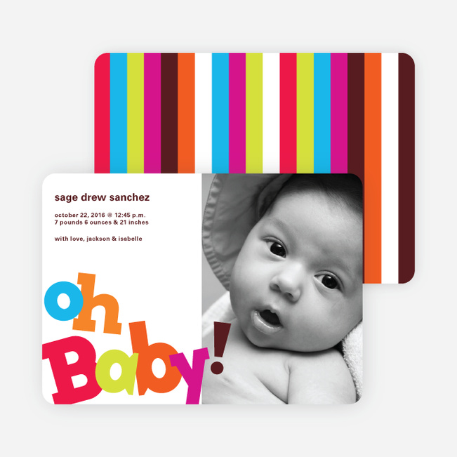Oh Baby! Topsy Turvy Birth Announcements - Tomato Red