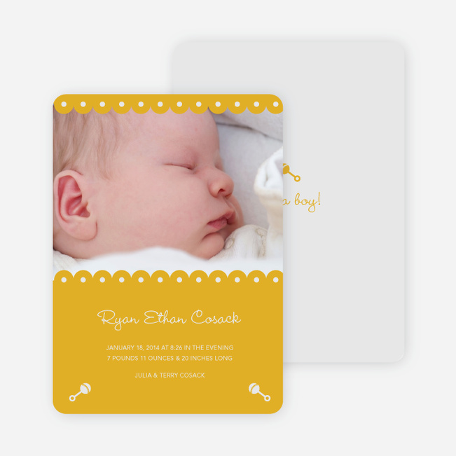 Shush, Rattle and Drool Birth Announcements - Mustard