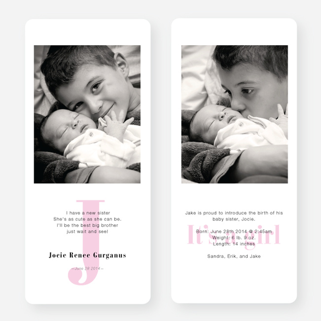 Simply Monogram Birth Announcements - Pink